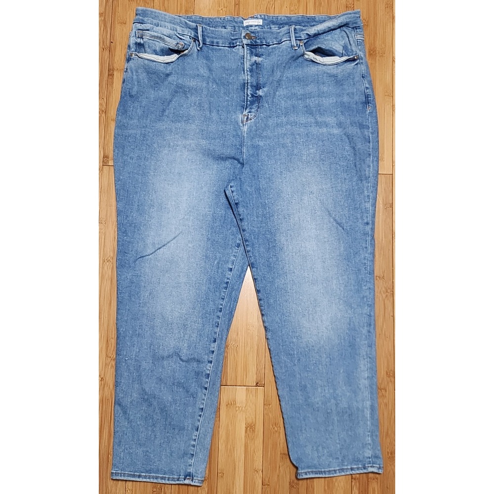 Good American Always Fits Good Classic Slim Straight High Rise Blue Jeans 28/32